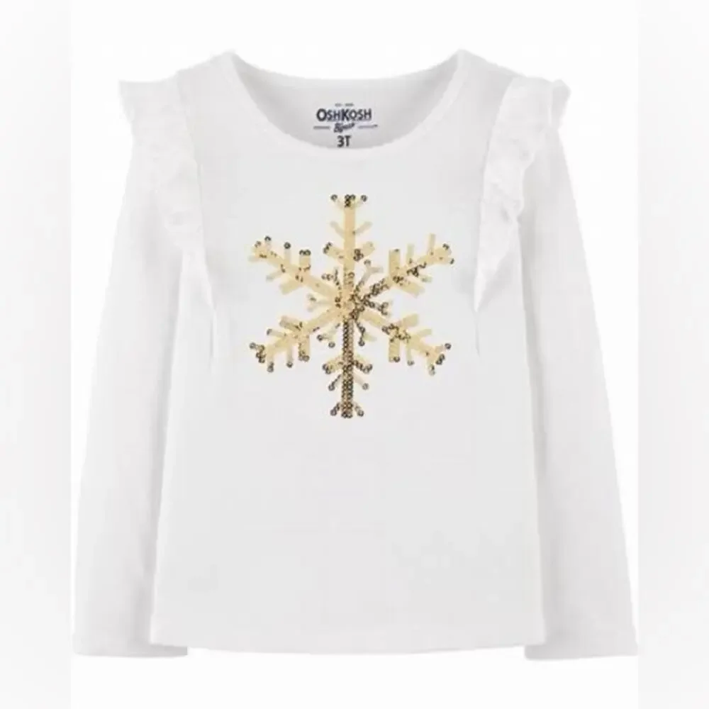 Oshkosh Bgosh Gold Sequined Snowflake Long Sleeve Top